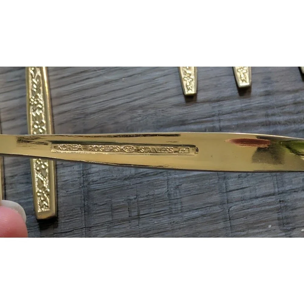 Rogers Korea Gold Plated Stainless Flatware 27 Pieces Forks Spoons Knives -AS-IS